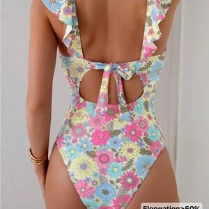 Floral One-Piece Swimsuit with Back Tie